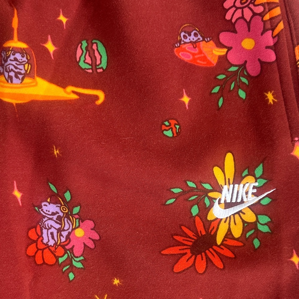 Nike Floral Celestial Print Fleece Jogger Sweatpants Burgundy Women’s Medium - Picture 3 of 10